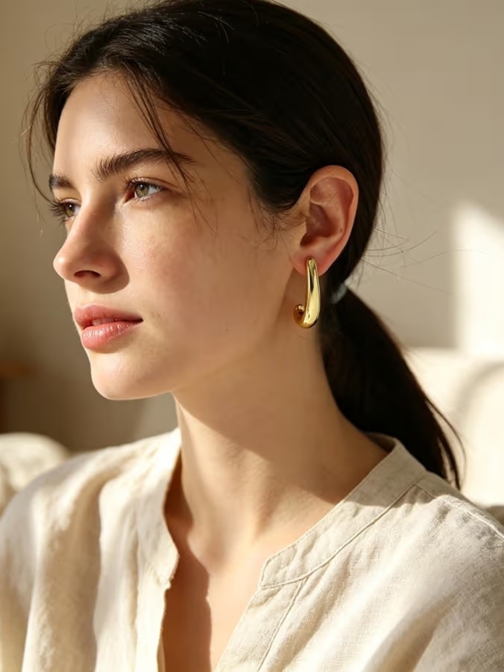 Gold Sculptural Curved Teardrop Hoop Earrings